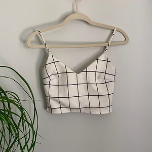 White and black grid crop top